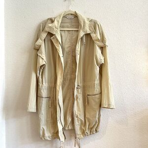 Low Classic Tan Lightweight Combat Jacket With Removeable Hood and Cinched Waist